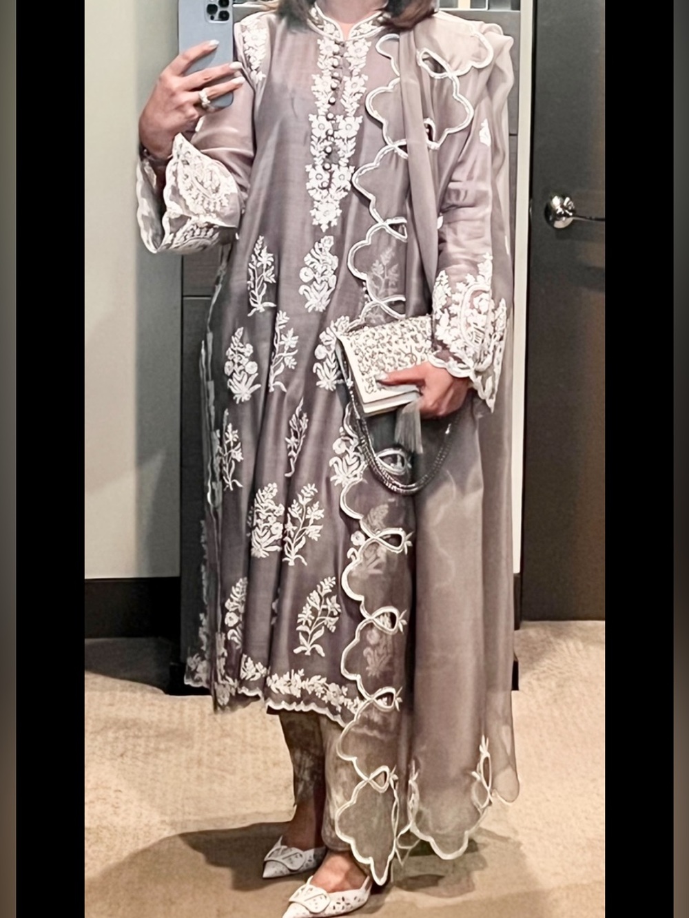 Embroidered Mauve Long Lawn Dress with Dupatta
